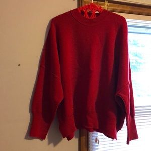 free people red oversized mock neck sweater